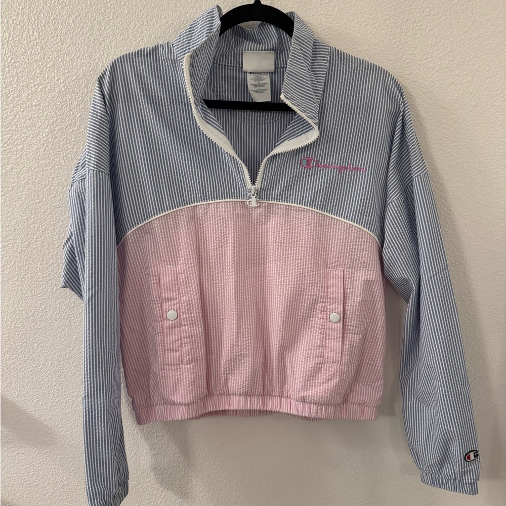 Champion windbreaker. Size small. Pink and blue. Textured. Never worn
